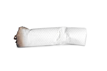 Fototapeta premium One burnt cigarette butt isolated on white