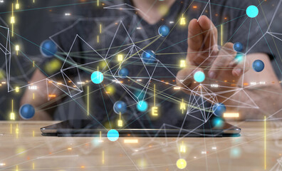 Global network. Blockchain. 3D illustration. Neural networks and artificial intelligence. Abstract