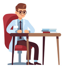 Doctor sitting at desk. Medical office. Hospital worker