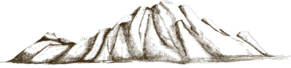 Mountain Ridge or Range Hand Drawn Contour Illustration © Good Studio