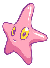 Starfish character. Cute cartoon sea animal. Summer beach symbol
