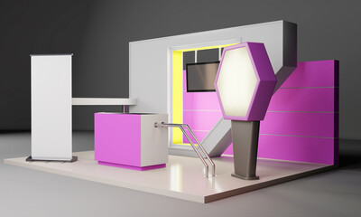 Pink Exhibition Booth, Advertising POS POI Promotion Counter, Retail Trade Stand, 3D Render