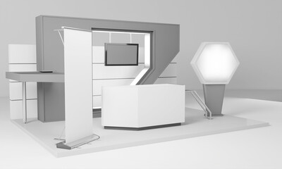 Blank Exhibition Booth, Advertising POS POI Promotion Counter, Retail Trade Stand, 3D Render