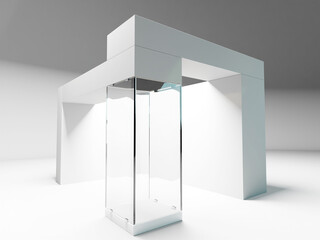 Simple White Exhibition Booth, Advertising Stall, Retail Trade Stand, 3D Render