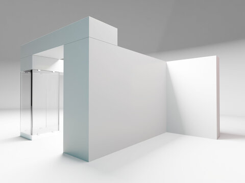 Simple White Exhibition Booth, Advertising Stall, Retail Trade Stand, 3D Render