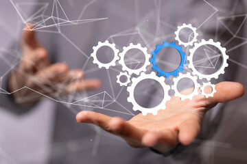 gear system data. Connecting lines and dots.Big data visualization