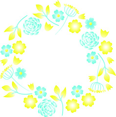 Naklejka na ściany i meble Vector image, a wreath with blue flowers on a white background.