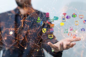 Connecting lines and dots.Big data visualization