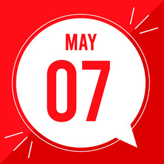 A vector illustration with text: May 7 st day. White balloon on a red backgound.