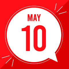 A vector illustration with text: May 10 st day. White balloon on a red backgound.