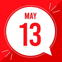 A vector illustration with text: May 13 st day. White balloon on a red backgound.