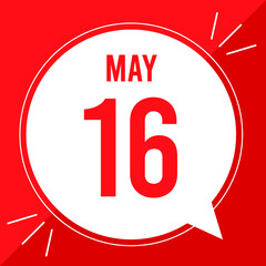 A vector illustration with text: May 16 st day. White balloon on a red backgound.