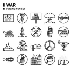 War outline icon set.