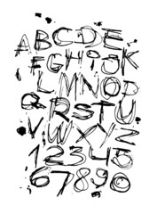 Dirty grunge lettering font. Vector alphabet
