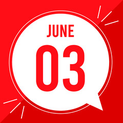 A vector illustration with text: June 3 st day. White balloon on a red backgound.