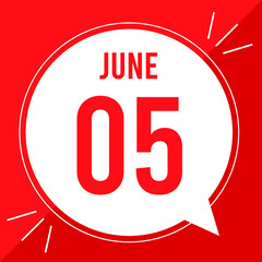 A vector illustration with text: June 5 st day. White balloon on a red backgound.