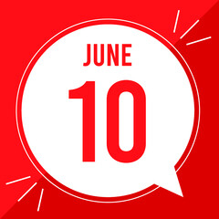 A vector illustration with text: June 10 st day. White balloon on a red backgound.