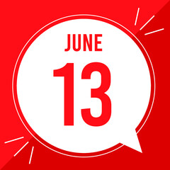 A vector illustration with text: June 13 st day. White balloon on a red backgound.