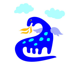 Green dragon.  Vector illustration. Funny card. For kids. The fire-breathing dragon.