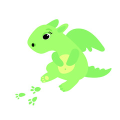 Green dragon.  Vector illustration. Funny card. For kids.