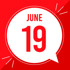 A vector illustration with text: June 19 st day. White balloon on a red backgound.