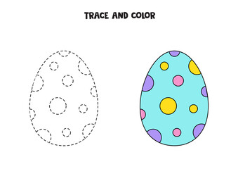 Trace and color cartoon Easter egg. Worksheet for children.