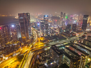 Fototapeta na wymiar Aerial view of Skyline in Shenzhen city CBD night in China