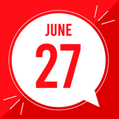 A vector illustration with text: June 27 st day. White balloon on a red backgound.