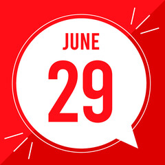 A vector illustration with text: June 29 st day. White balloon on a red backgound.