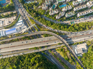 aerial view of urban traffic on overpass in Shenzhen at daytime,China.