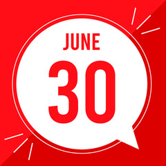 A vector illustration with text: June 30 st day. White balloon on a red backgound.