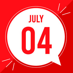 A vector illustration with text: July 4 st day. White balloon on a red backgound.