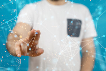 Global network. Blockchain. 3D illustration. Neural networks and artificial intelligence. Abstract
