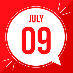 A vector illustration with text: July 9 st day. White balloon on a red backgound.