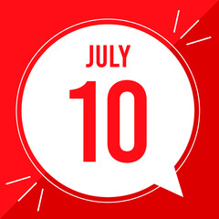 A vector illustration with text: July 10 st day. White balloon on a red backgound.