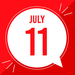 A vector illustration with text: July 11 st day. White balloon on a red backgound.