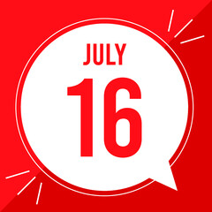 A vector illustration with text: July 16 st day. White balloon on a red backgound.