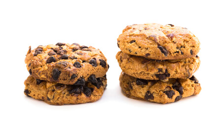 cookies with chocolate and hazelnuts on a white background