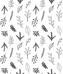 Vector seamless pattern of hand drawn sketch doodle leaves isolated on white background