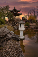 Obraz premium Chinesischer Garten Sonnenuntergang Stuttgart