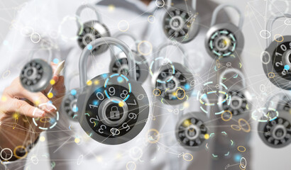 abstract lines with dots over dark background.