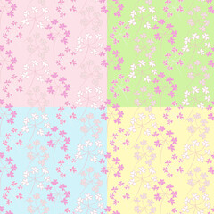 Vector seamless half-drop pattern, with leaves and flowers