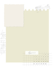Collage Calendar April 2022 To do list , planner note-taking , openwork frame , stamp , ideas, plans, reminders.