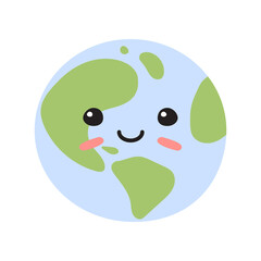 Vector hand drawn flat planet Earth with face isolated on white background