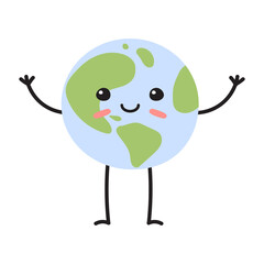 Vector hand drawn flat planet Earth with face isolated on white background