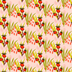 Vector seamless half-drop pattern, with leaves and bud