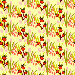 Vector seamless half-drop pattern, with leaves and bud