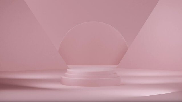 3D Animation with podium and abstract background for products. Pink color