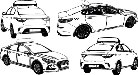 black and white vector images of urban taxis