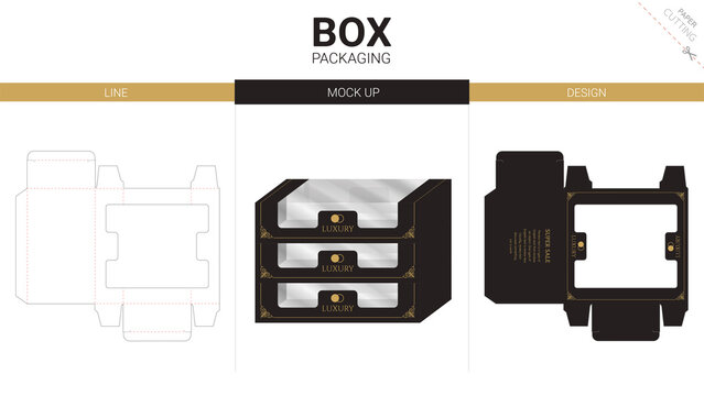 Box packaging and mockup die cut template